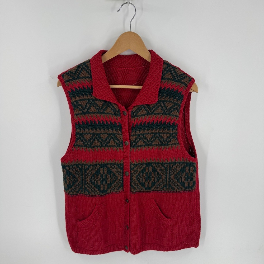 Vintage Hand Knit Fair Isle Sweater Vest Cardigan Size M Heritage Granola Winter